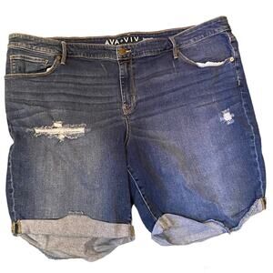 AVA + VIV Jean Shorts Plus Size 26W Medium Wash Bermudas Raw Hem Rolled Cuff